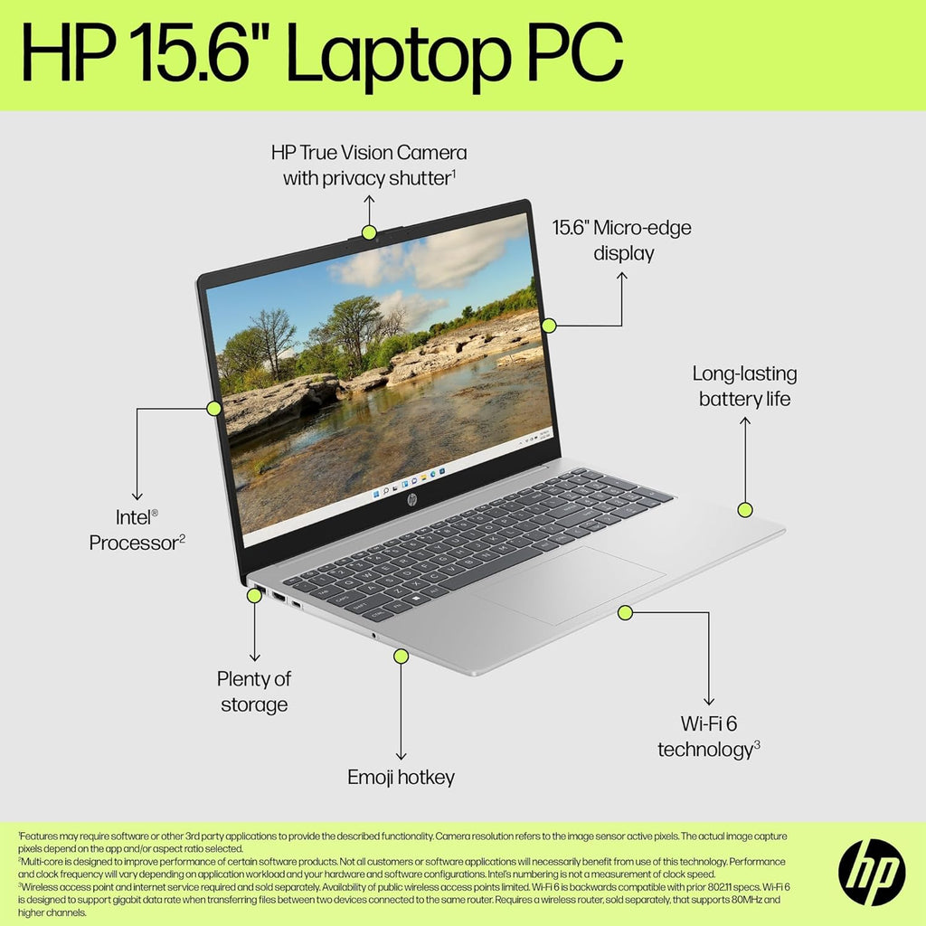 Ordinateur compact portable HP 15,6" FHD Édition 2026 avec Copilot AI, 16 Go de RAM, SSD de 512 Go, processeur Intel, autonomie longue durée, poids léger (1,65 kg), Microsoft 365, Windows 11 pour étudiants et Office, câble RJ45