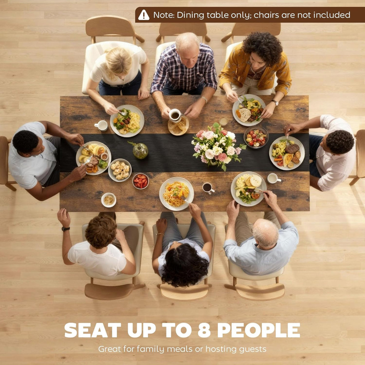 Table de salle à manger industrielle HOMCOM pour 8 personnes, table rectangulaire de 180 cm de long dotée de grand plateau et pieds en acier, marron rustique
