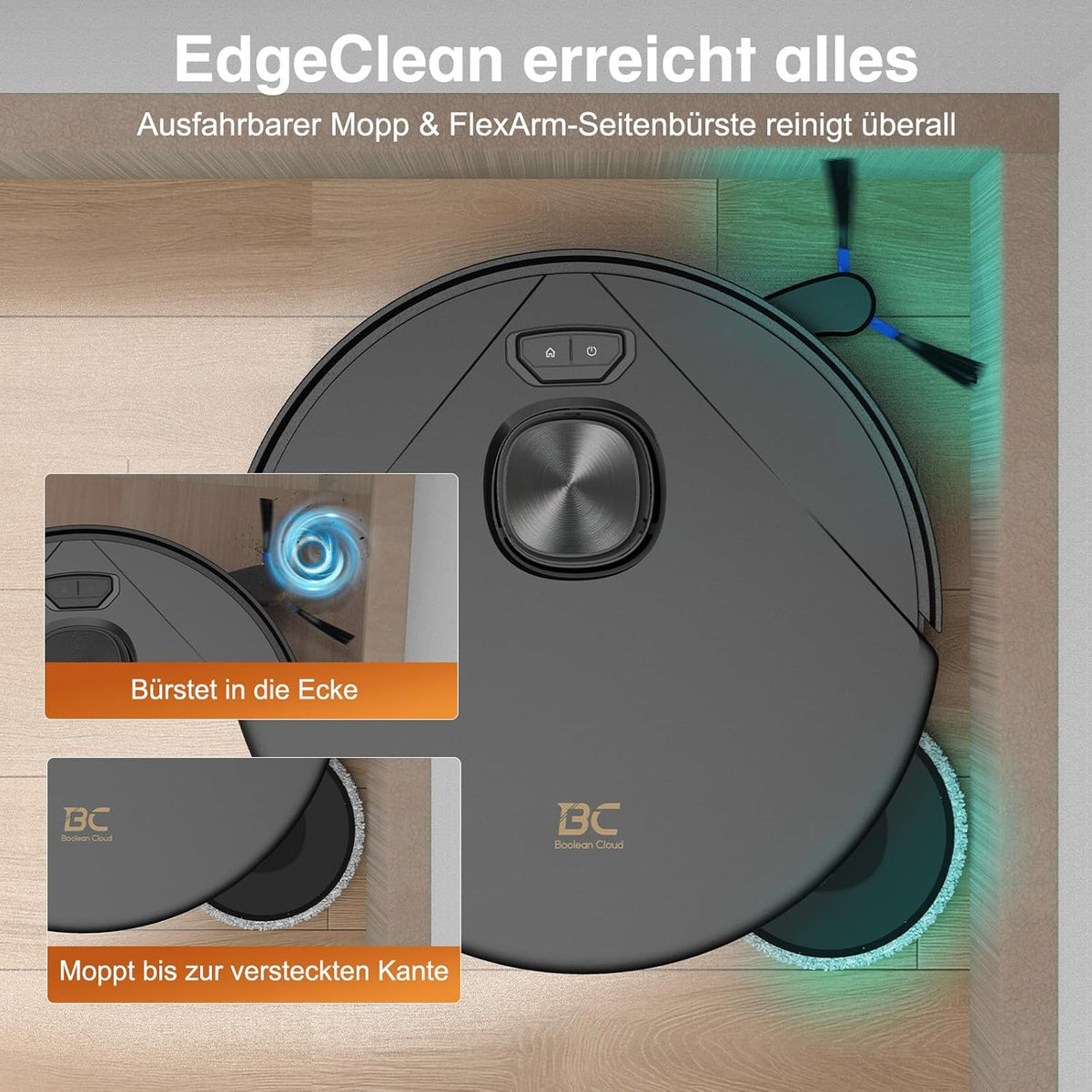 Aspirateur et laveur robot Bcdroid A10 Ultra, aspiration de 25 000 Pa, système de triple levage, vidage et remplissage automatiques, station de nettoyage tout-en-un, évitement des obstacles par IA – Modèle pratique
