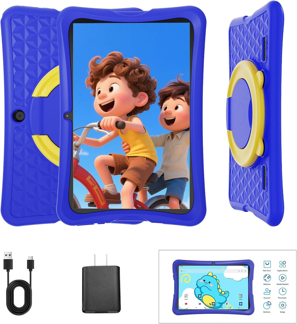 Tablette tactile DigiLand pour enfants 10,1 pouces, Android 15, 6 Go de RAM + 64 Go de ROM (extensible via carte TF), contrôle parental, applications pour enfants préinstallées, double caméra 2 MP + 5 MP, tablette éducative Android avec étui de prote