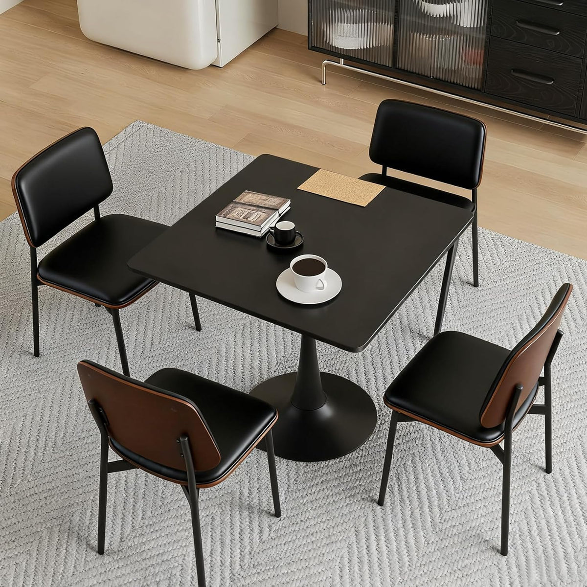 Table de salle à manger carrée, table tulipe de 80 cm dotée de plateau épais et pied en métal, table bistro moderne du milieu du siècle pour cuisine, petits espaces, salon, café (noir)