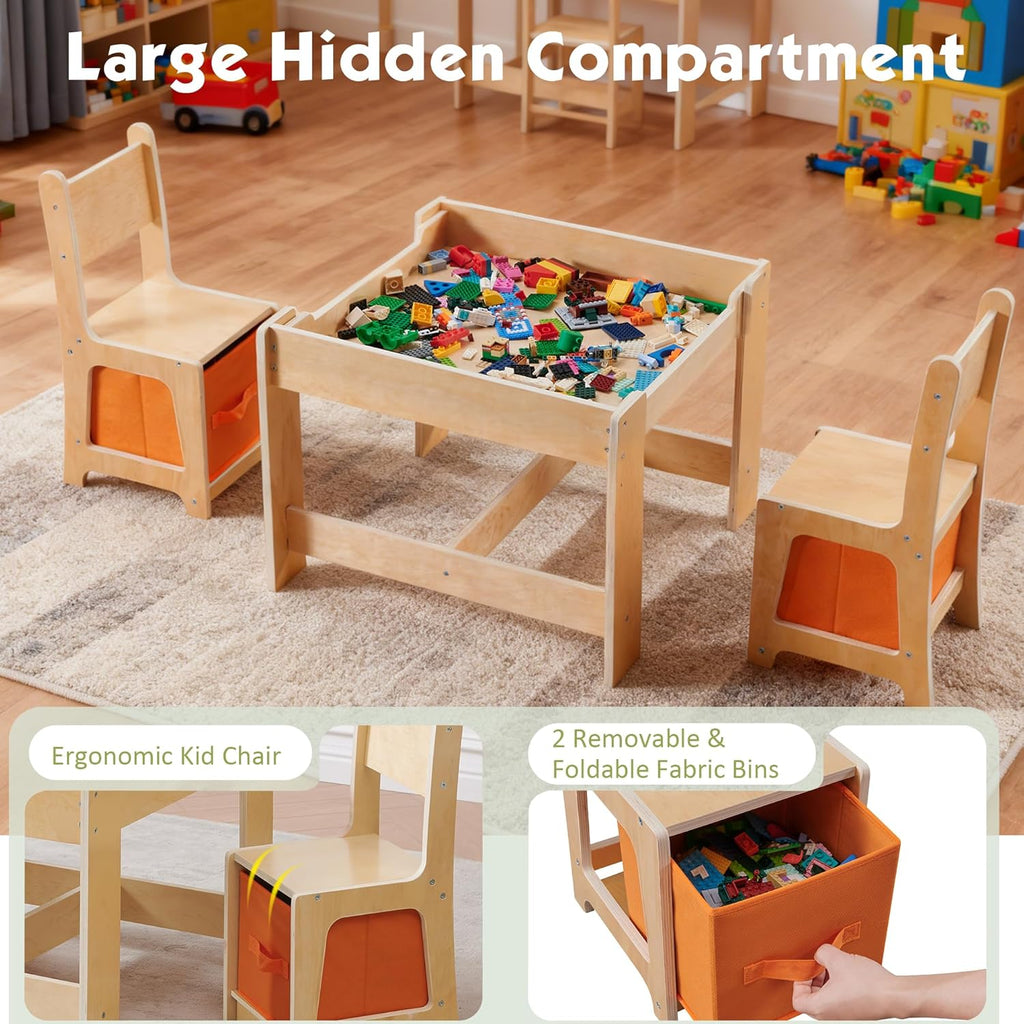 Ensemble table et chaises en bois pour enfants, table d'activités 3 en 1 dotée de tiroir de rangement, table de jeu modulable 2 en 1 avec plateau détachable pour dessiner et lire