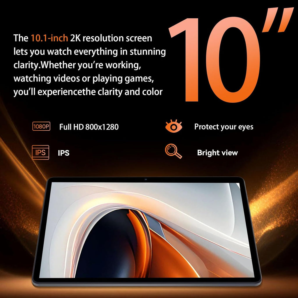 Tablette tactile HUIHUANG 10 pouces Android 14, 16 Go de RAM, 128 Go de ROM, extension jusqu'à 1 To, processeur octocœur, batterie haute capacité, double caméra 5 MP + 8 MP, Wi-Fi 5 GHz/2,4 GHz, Bluetooth 5.0, GPS, étui antichoc