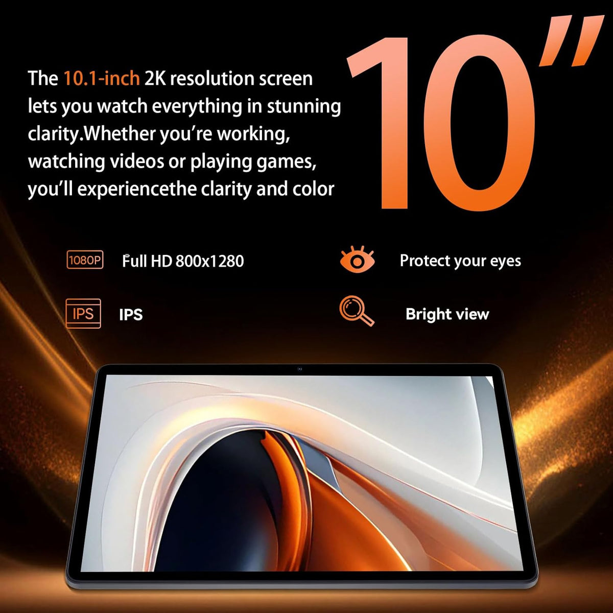 Tablette tactile HUIHUANG 10 pouces Android 14, 16 Go de RAM, 128 Go de ROM, extension jusqu'à 1 To, processeur octocœur, batterie haute capacité, double caméra 5 MP + 8 MP, Wi-Fi 5 GHz/2,4 GHz, Bluetooth 5.0, GPS, étui antichoc