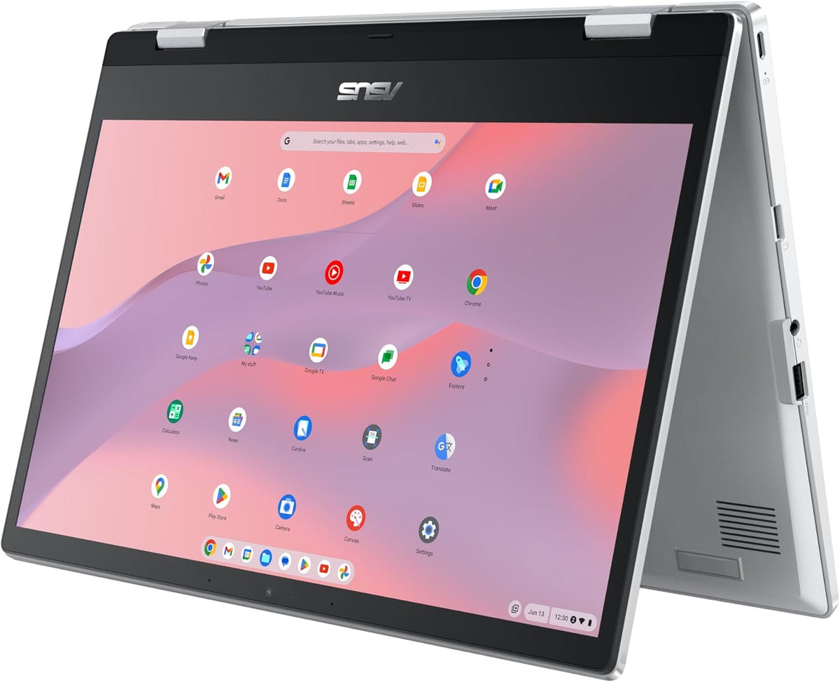 ASUS Chromebook Flip CX1 Ordinateur compact portable convertible 14 pouces FHD NanoEdge Tactile à 360° Processeur Intel Celeron N4500 128 Go de stockage eMMC 8 Go de RAM ChromeOS Argent transparent CX1400FKA-AS88FT
