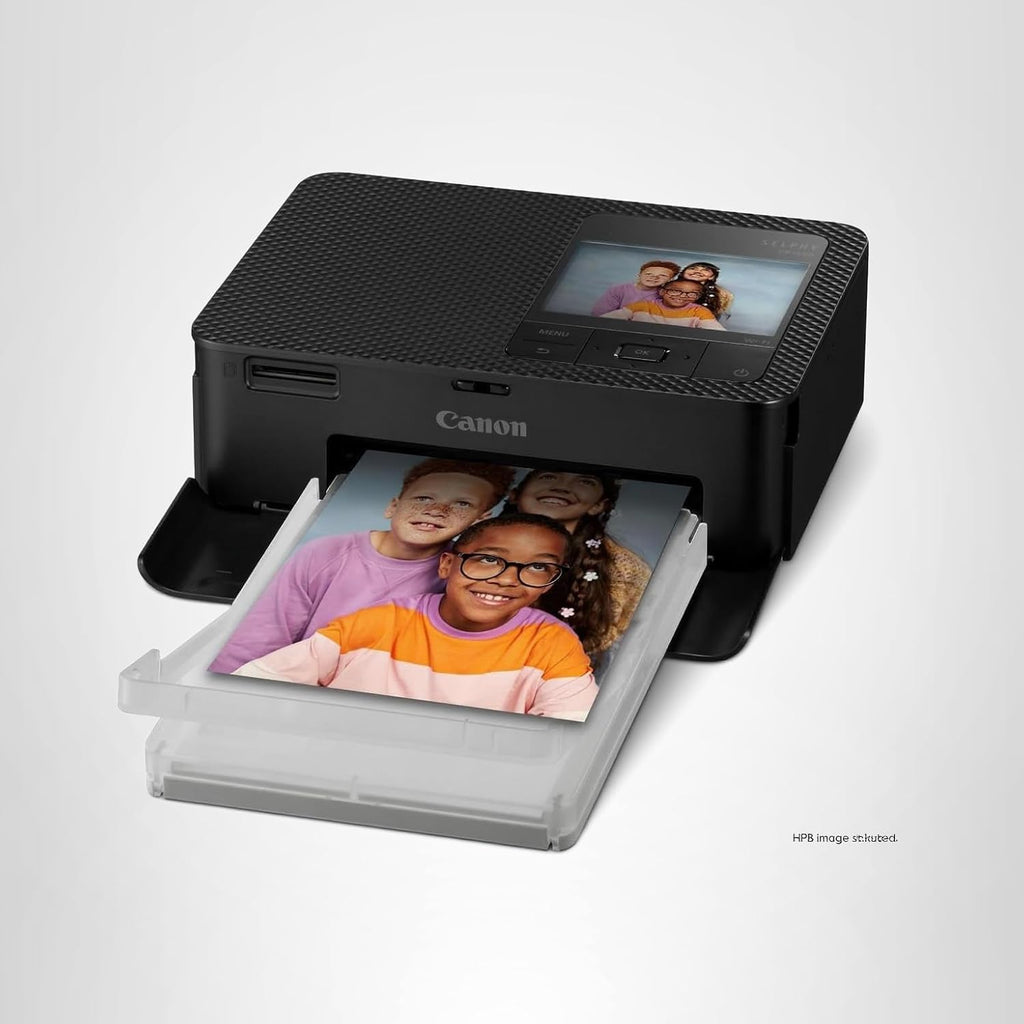 Imprimante photo Canon Selphy CP1500 (noire) doté de papier KP-108 (108 feuilles), 3 cartouches d'encre couleur et chiffon de nettoyage Tudak – Kit d'imprimante au format au format compact à connectivité sans fil à sublimation thermique