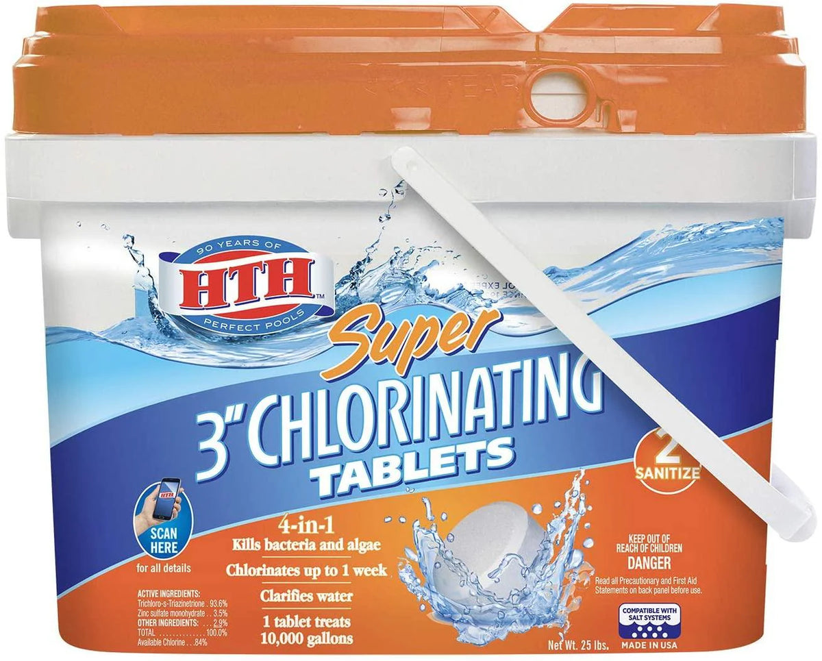Pastilles de chlore HTH 42034 Super 3 pouces pour piscines, 25 lb pratique