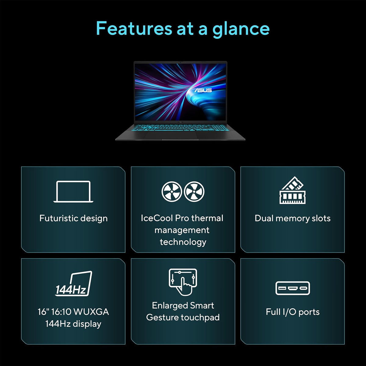 Ordinateur compact portable de jeu ASUS V16 16" WUXGA 144 Hz, Intel® Core™ 7 240H, RTX™ 5070, 16 Go de RAM DDR5, SSD de 1 To, V3607VP-DS74, Noir mat