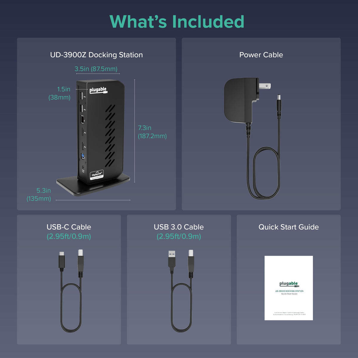 Station d'accueil double HDMI 1080p PLUGABLE pour USB-C et USB 3.0 – Modèle pratique