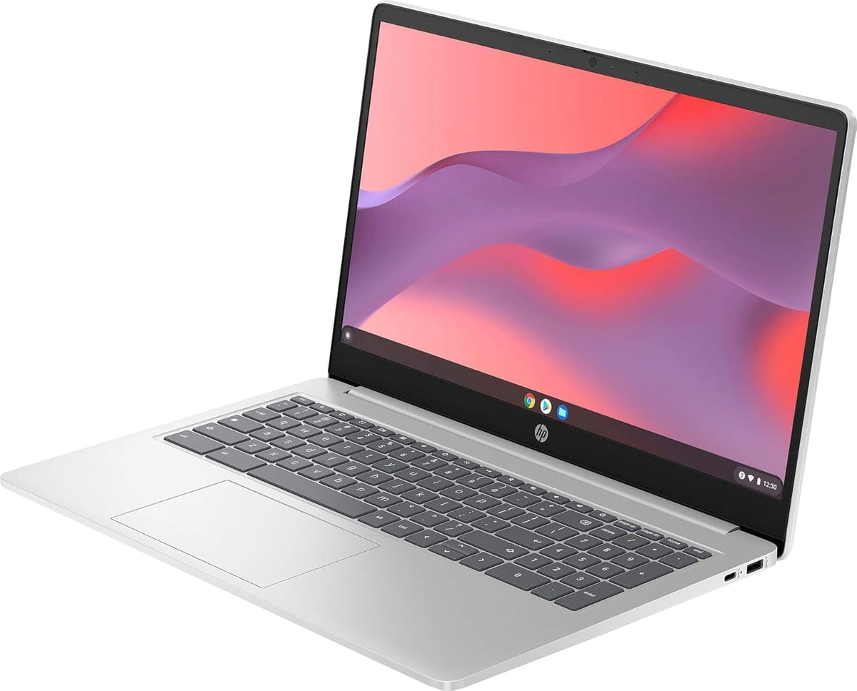 Ordinateur compact portable HP Chromebook 15 (15,6 pouces antireflet, processeur Intel N200, 8 Go de RAM DDR5, 192 Go de stockage (64 Go eMMC + 128 Go SD), processeur quadricœur (> i3-1115G4), clavier numérique), usage familial et étudiant, webcam