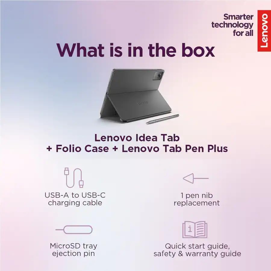 Tablette tactile Lenovo Idea Tab 11 avec stylet et étui folio - Dimensity 6300 / 8 Go de RAM / 128 Go de stockage / Android 15 / 2,5K / 90 Hz / Gris lunaire