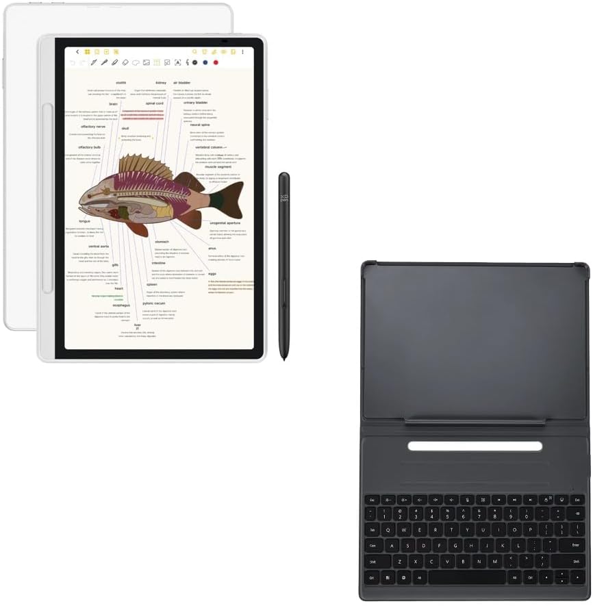 Tablette tactile de prise de notes numérique couleur XPPen 3 en 1 de 10,95 pouces avec 16 384 niveaux de pression et clavier folio XPPen pour Magic Note Pad ACK09. Étui de protection avec support et raccourcis clavier.