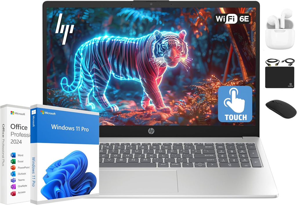 Ordinateur compact portable HP Flagship 15,6" tactile HD, processeur Intel i3 à 6 cœurs, 32 Go de RAM, 1,5 To de stockage (1 To SSD + 500 Go d'extension), Wi-Fi, batterie longue durée, HubxcelAccessory, licence à vie pour Office 2024, Windows 11