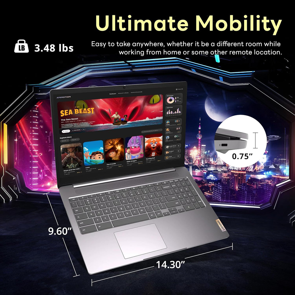 Chromebook Lenovo Ideapad 3 15,6" FHD, processeur Intel Celeron N4500, 4 Go de RAM, 224 Go de stockage (SSD 64 Go + station d'accueil 160 Go), carte graphique Intel UHD, clavier complet, Chrome OS, gris arctique