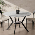 Table ronde de 107 cm (42 pouces) pour 2 à 4 personnes, table de cuisine moderne dotée de plateau en imitation marbre et pieds en métal, table ronde gain de place avec rangement, table en bois pour cuisine et salle à manger.