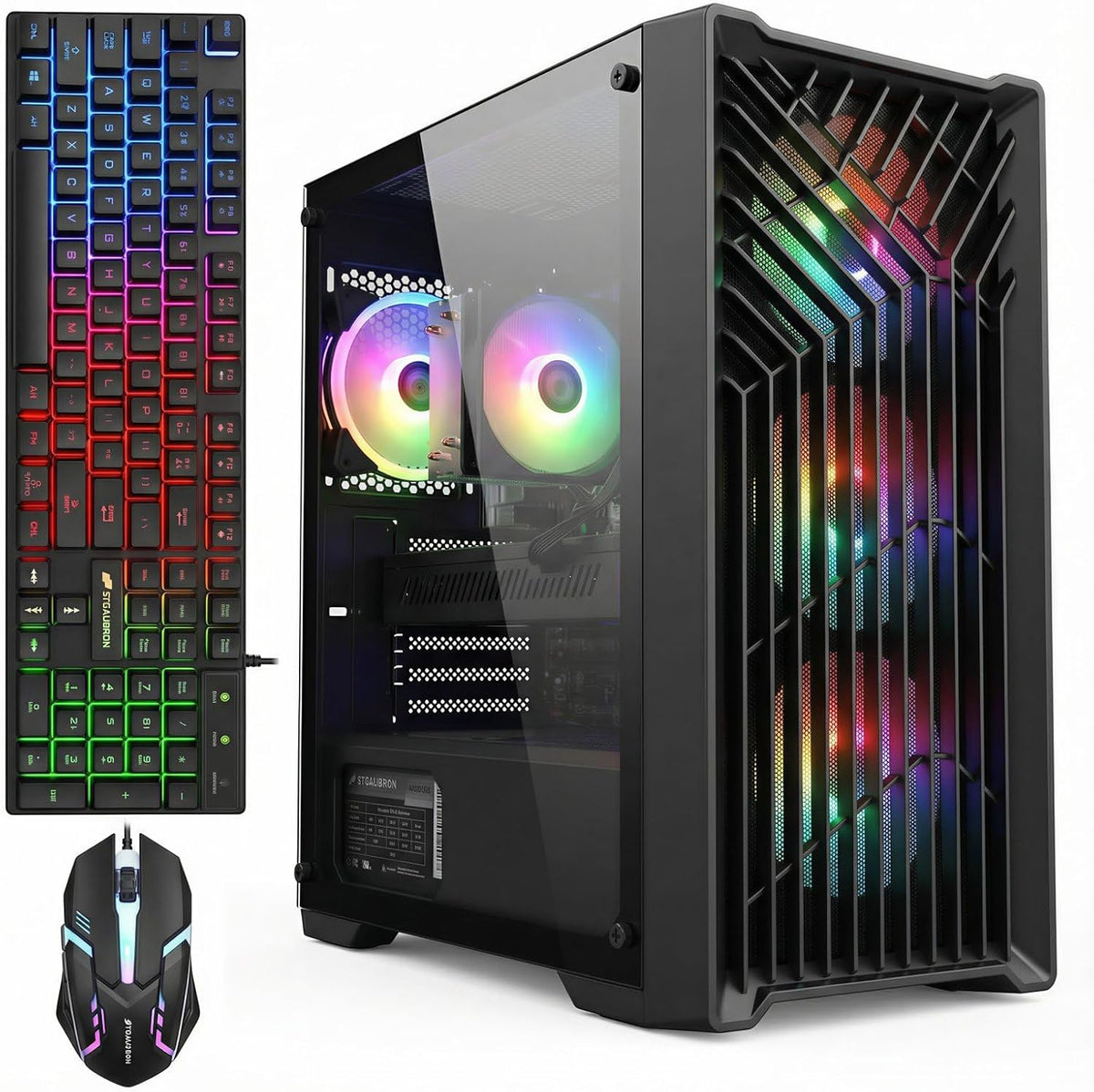 Ordinateur de bureau gaming STGAubron : processeur Intel Core i7 allant jusqu'à 3,9 GHz, carte graphique GeForce RTX 2060 6 Go, 32 Go de RAM, SSD de 512 Go, Wi-Fi 6, Bluetooth 5.0, 4 ventilateurs RGB, Windows 11 Famille.