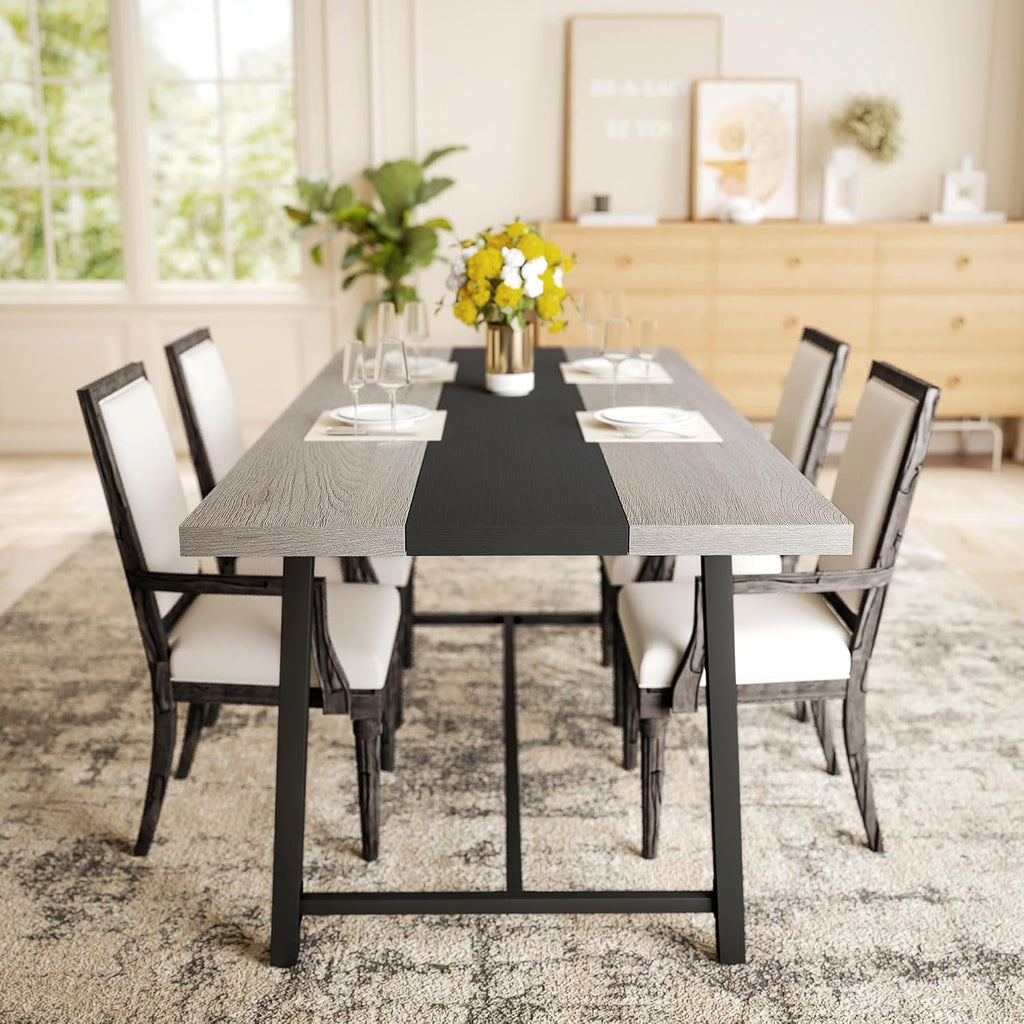 Table de salle à manger industrielle HOMCOM pour 8 personnes, table rectangulaire de 180 cm de long dotée de grand plateau et pieds en acier, gris vieilli