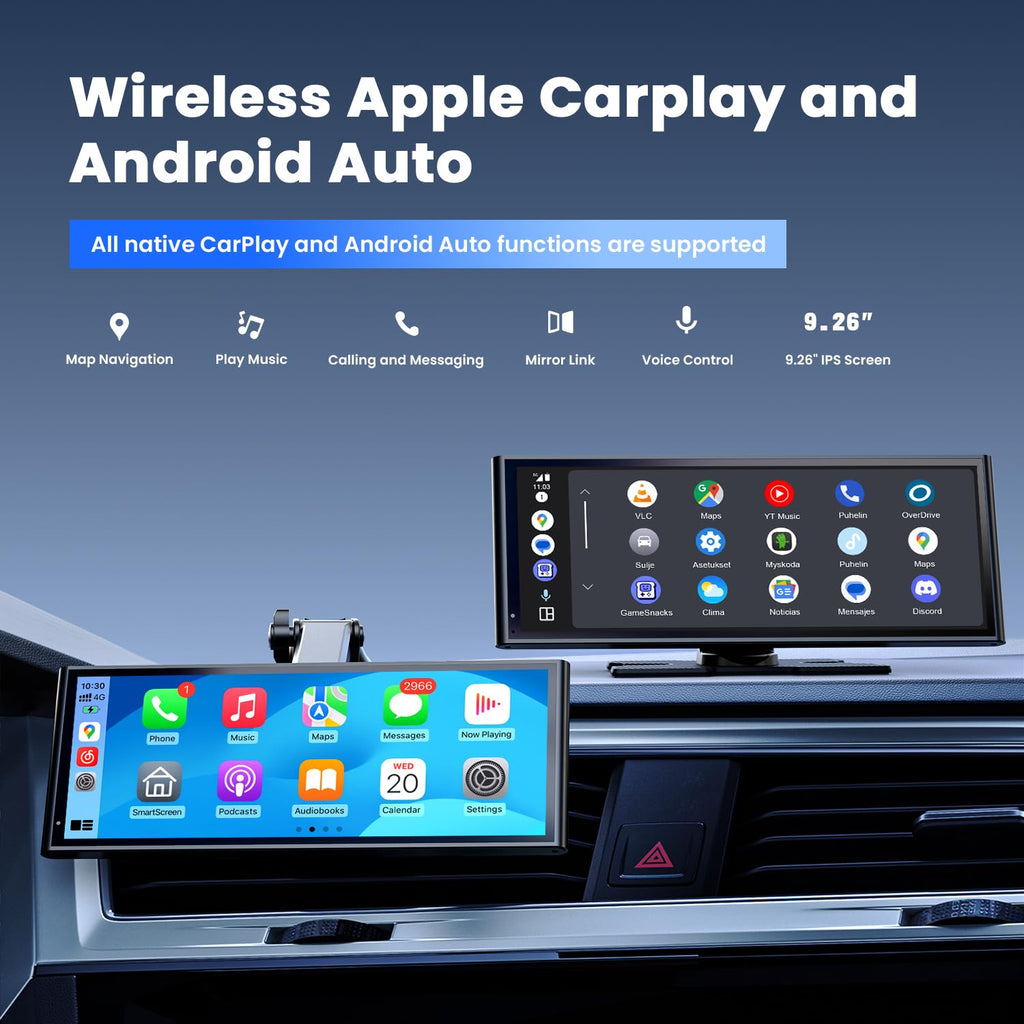 Écran à connectivité sans fil KRUNIA 9,26" CarPlay doté de Bluetooth et GPS