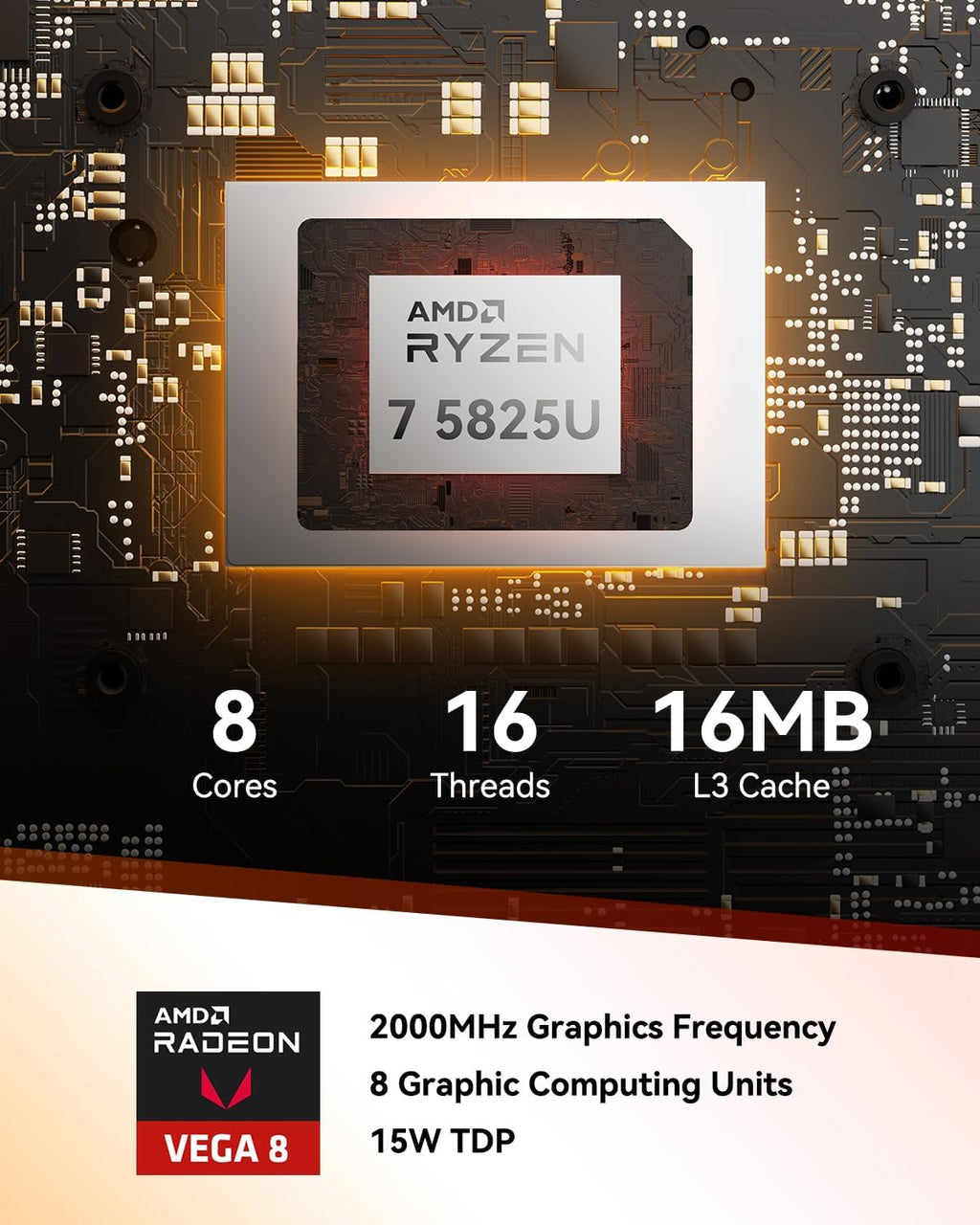 Mini PC GEEKOM A5 2026 doté de processeur AMD Ryzen 7 5825U, 16 Go de RAM DDR4 (non LPDDR), SSD NVMe 512 Go, disque dur SATA 2,5", carte graphique Radeon Vega 8, Windows 11 Pro, quadruple affichage 8K, double port HDMI, 6 ports USB, lecteur de carte…