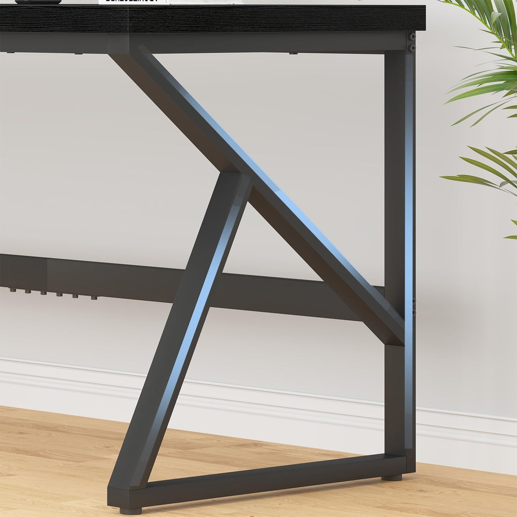 Bureau d'ordinateur HSH extra long noir, 198 cm (78 pouces), grand bureau pour deux personnes à domicile, style industriel, en métal et bois, idéal pour le travail de direction, l'écriture et les études. Table moderne noire pour PC compact portable