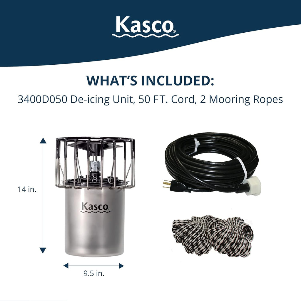 Dégivreur Kasco 3/4 HP pour lacs et étangs, 120 V monophasé, doté de cordon d'alimentation de 15 m | Dégivreur d'eau pour étangs, lacs et quais