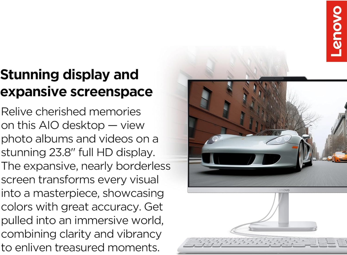 Ordinateur de bureau tout-en-un Lenovo IdeaCentre Everyday Tasks 24 Full HD • Office 365 pour le Web • Processeur Intel quadricœur • SSD de 256 Go • 8 Go de RAM • Clavier et souris • Windows 11 – Modèle pratique