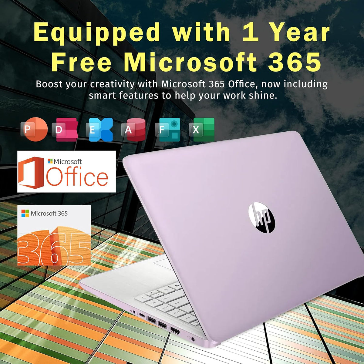 Ordinateur compact portable HP Stream 14 HD avec AI Copilot, processeur Intel N150, 4 Go de RAM, 1,12 To de stockage (128 Go UFS + station d'accueil de 1 To), carte graphique Intel, abonnement d'un an à Office 365, Wi-Fi 6, Windows 11, violet lavande