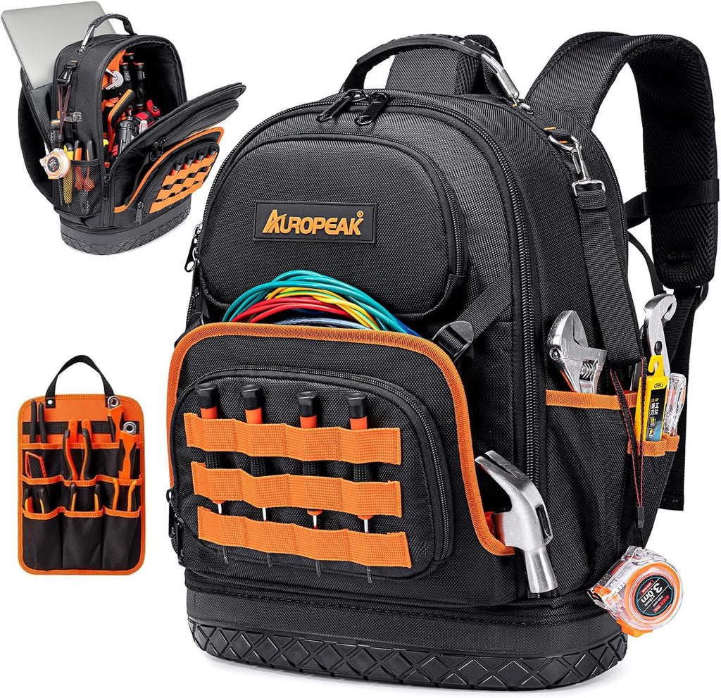 Sac à dos robuste à 96 poches pour outils de CVC, sac à dos d'électricien pour hommes et femmes, organisateur de sac à outils pour CVC, grand sac à dos avec compartiment pour ordinateur compact portable et base moulée pour la construction