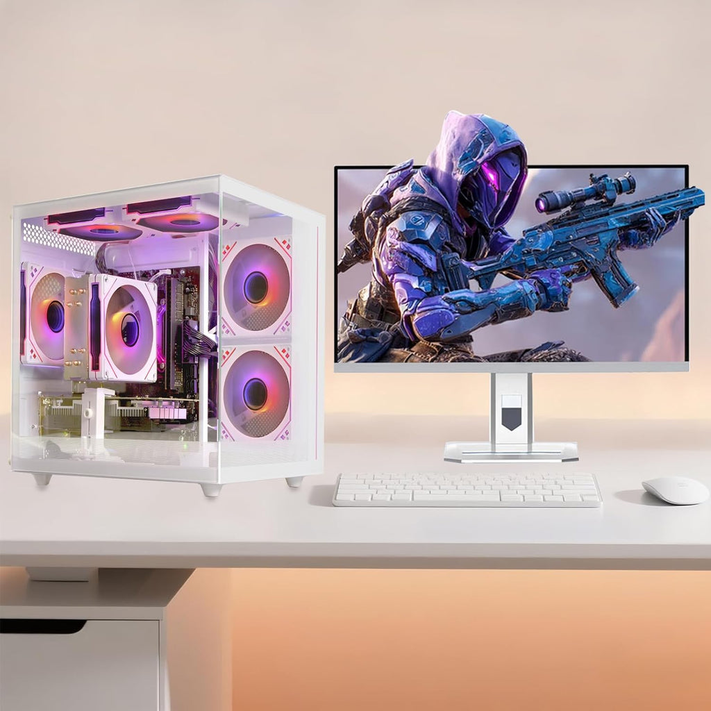 Ordinateur de bureau PC gaming - Ryzen 5 5500 (6 cœurs, 12 threads, allant jusqu'à 4,2 GHz), Radeon RX 6500XT 4 Go, 16 Go de RAM DDR4, SSD NVMe 512 Go, Wi-Fi 6, tour pré-assemblée pour un usage domestique et le bureau