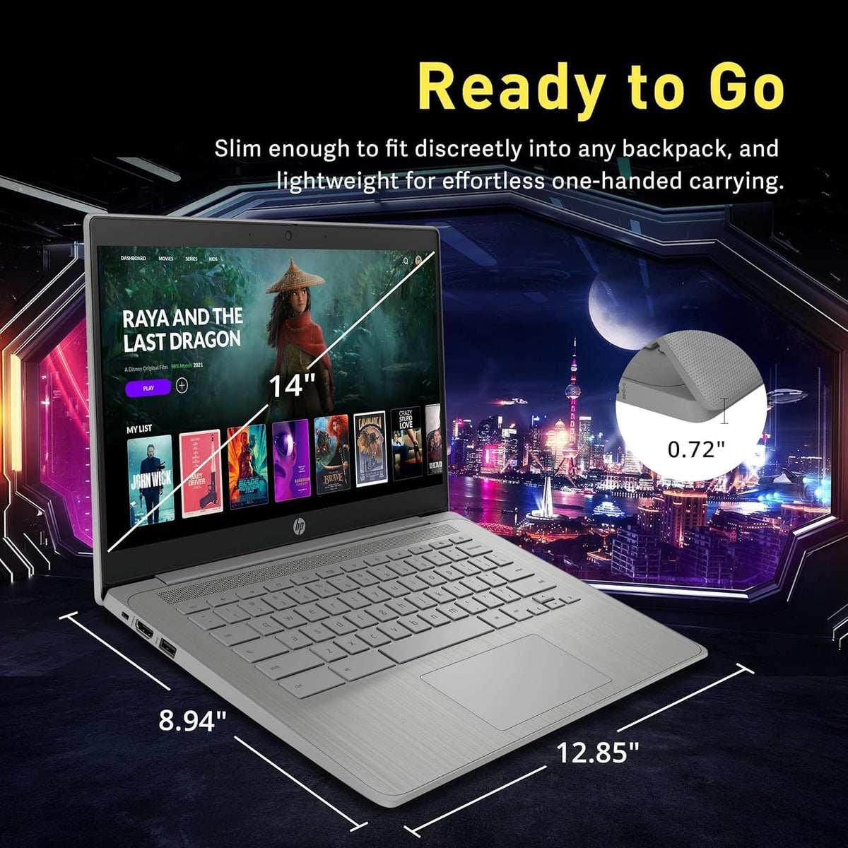 Ordinateur compact portable HP Chromebook 14 HD Premium pour étudiants et professionnels : processeur quadricœur Celeron N4120, 4 Go de RAM, 564 Go de stockage (64 Go eMMC + 500 Go extensible), webcam, batterie longue durée, Chrome OS + accessoires