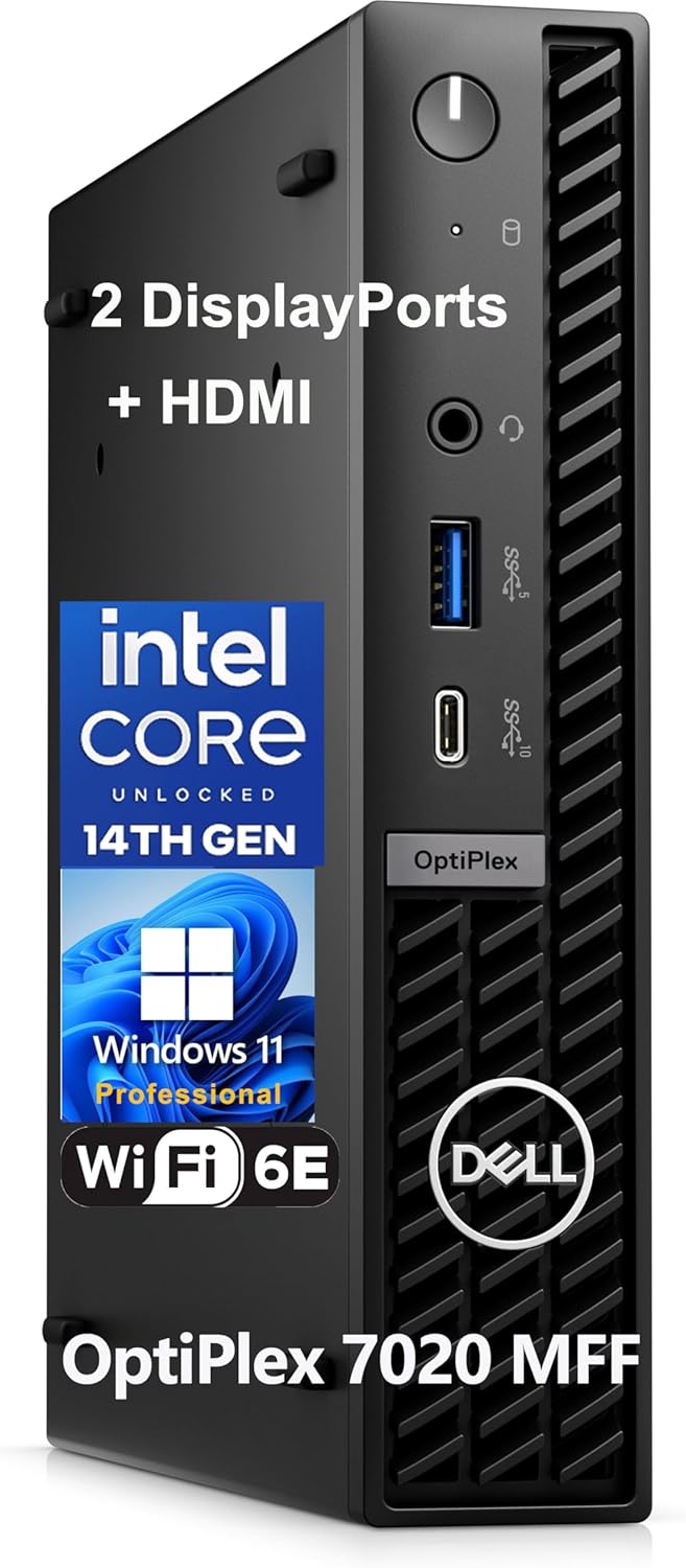 Ordinateur de bureau professionnel Dell OptiPlex 7020 MFF, format micro 7000, processeur Intel Core i5-14500T à 14 cœurs de 14e génération (plus performant que l'i7-13700T), 16 Go de RAM DDR5, SSD PCIe de 512 Go, Wi-Fi 6E, 2 ports DisplayPort, HDMI…