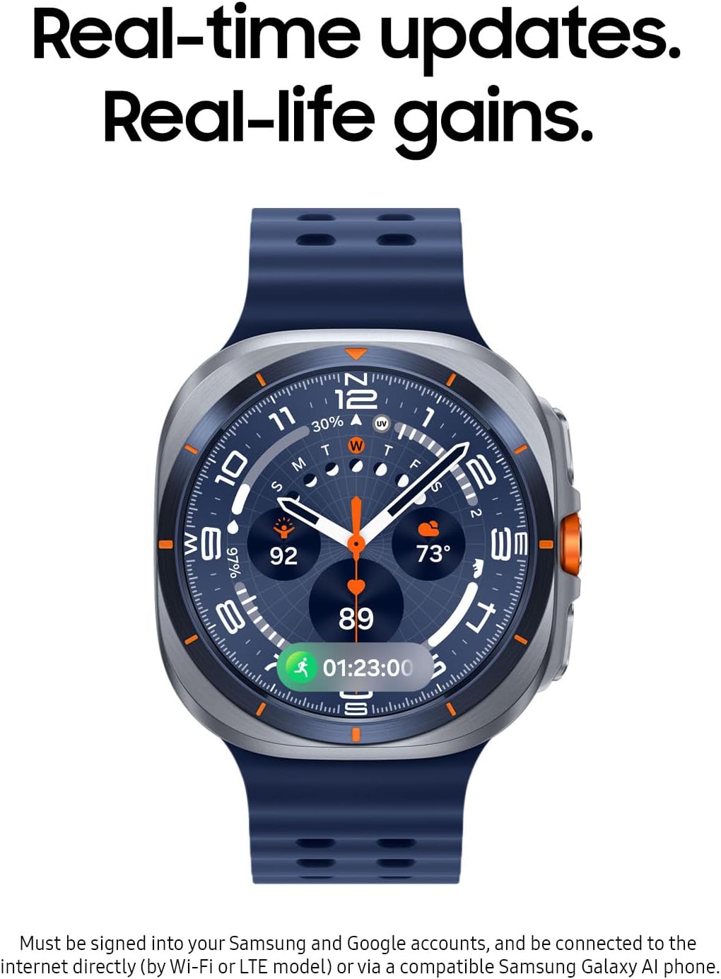 Présentation : Montre connectée Samsung Galaxy Watch Ultra (2025) 47 mm LTE, boîtier en titane, coaching du sommeil avancé, coaching de course, score d'énergie, suivi de la fréquence cardiaque, GPS, bleu titane, version américaine, garantie 2 ans