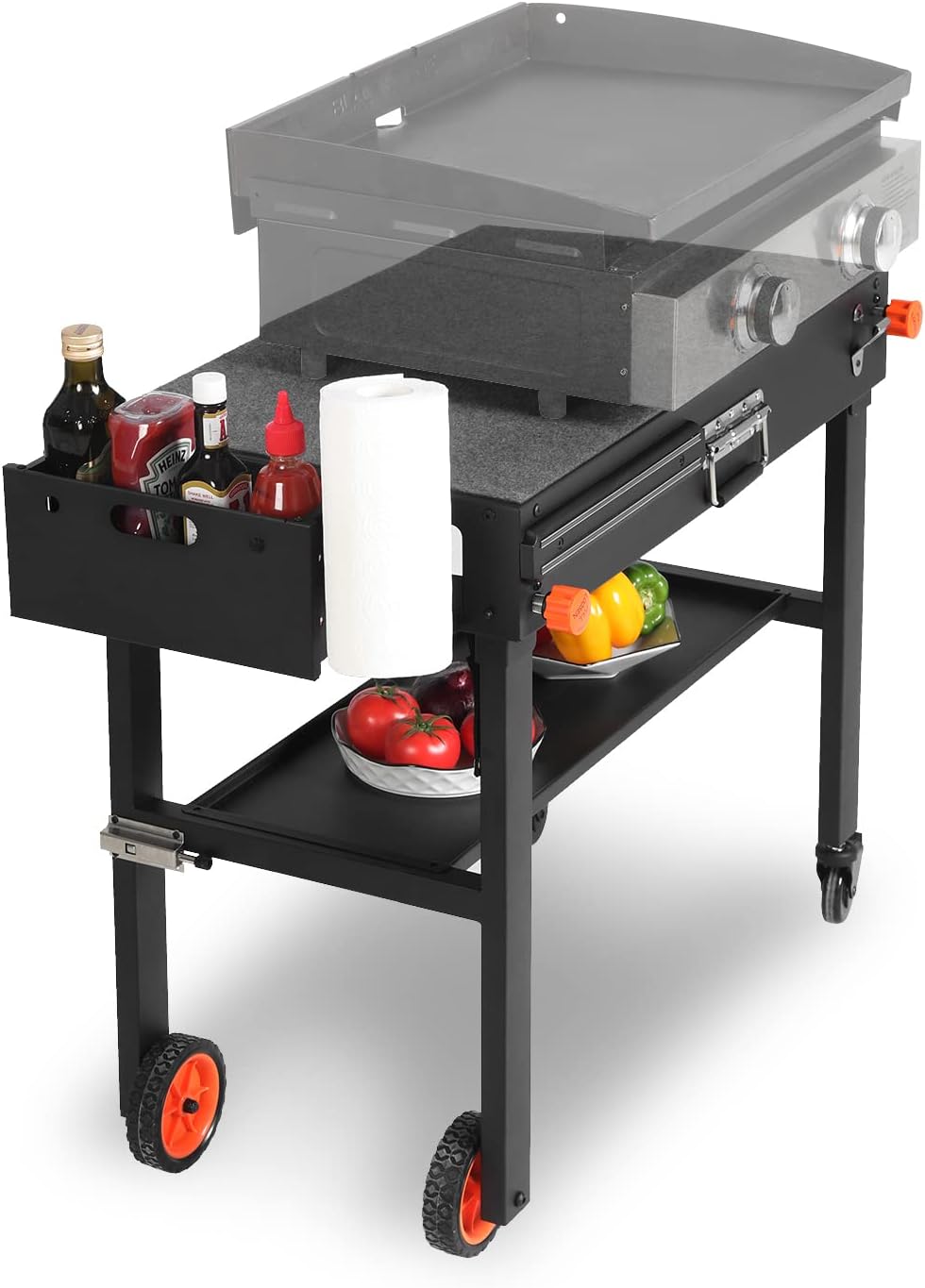Table de cuisson pour plancha Blackstone, table de cuisson portable dotée de chariot - Convient aux autres planchas de table de 17 ou 22 pouces. Support pliable Ninja pour plancha et support Blackstone pour le camping et les pique-niques en plein air