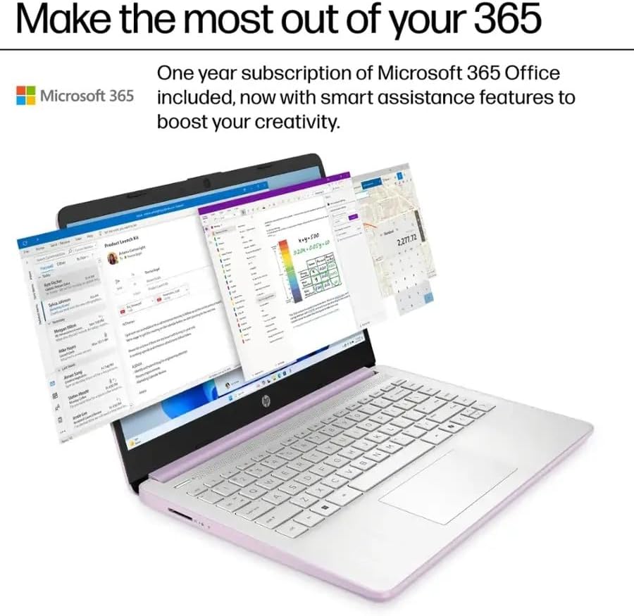 Ordinateur compact portable professionnel HP Stream 14 pour étudiants, Microsoft Office 365, Copilot AI, 4 Go de RAM, 128 Go de stockage UFS, 1 To de stockage cloud, processeur Intel N150 (quadricœur), coloris Miel Lavande, Windows 11 Famille avec