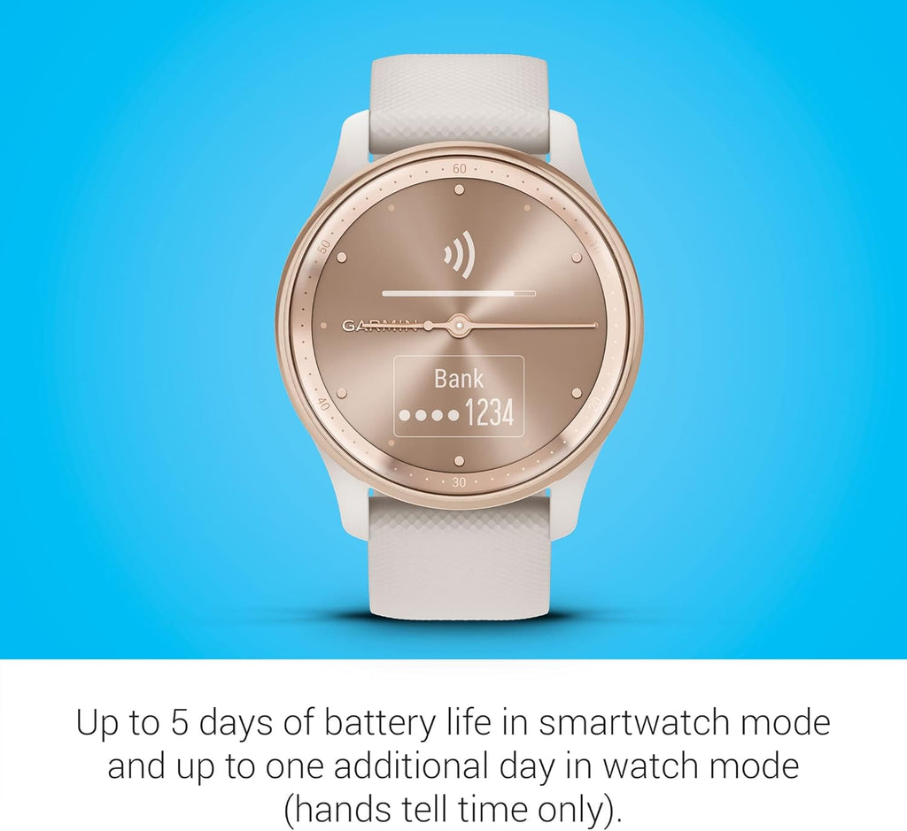 Présentation : Garmin vívomove Trend Montre connectée hybride élégante, autonomie longue durée, aiguilles dynamiques et écran tactile, couleur ivoire