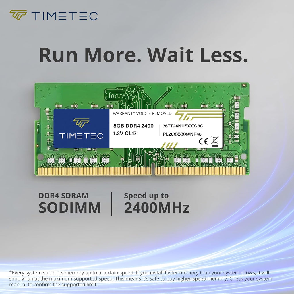 Kit de mémoire vive Timetec 16 Go (2 x 8 Go) DDR4 2400 MHz (PC4-2400T) PC4-19200 SODIMM pour ordinateur compact portable – Module de mémoire non-ECC sans tampon, 260 broches, 1,2 V, CL17, pour ordinateur compact portable, mini-PC et PC tout-en-un.
