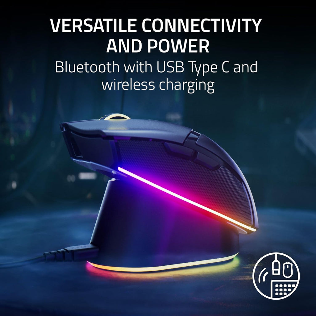 Souris gaming à connectivité sans fil Razer Cobra Pro : 10 commandes personnalisables - Éclairage Chroma RGB - Capteur optique 30 000 points de couleur - Interrupteurs Gen 3 - 2,4 GHz, Bluetooth et USB Type-C - allant jusqu’à 170 h d’autonomie - Noir