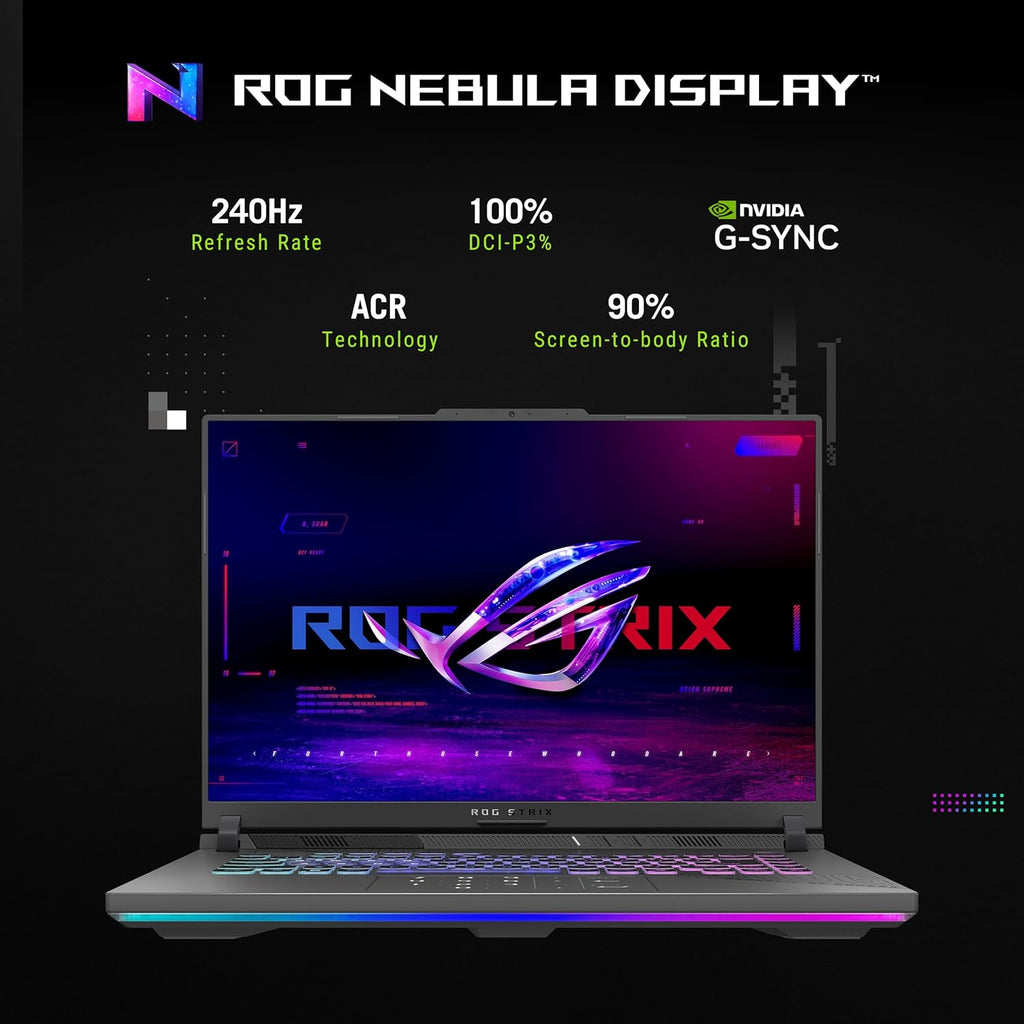 ASUS ROG Strix G16 (2025) Ordinateur compact portable de jeu 16 pouces ROG Nebula 16:10 2,5K 240 Hz/3 ms NVIDIA® GeForce RTX™ 5070 Processeur AMD Ryzen™ 9 9955HX 32 Go DDR5-5600 SSD PCIe Gen 4 1 To Wi-Fi 6E Windows 11 Famille