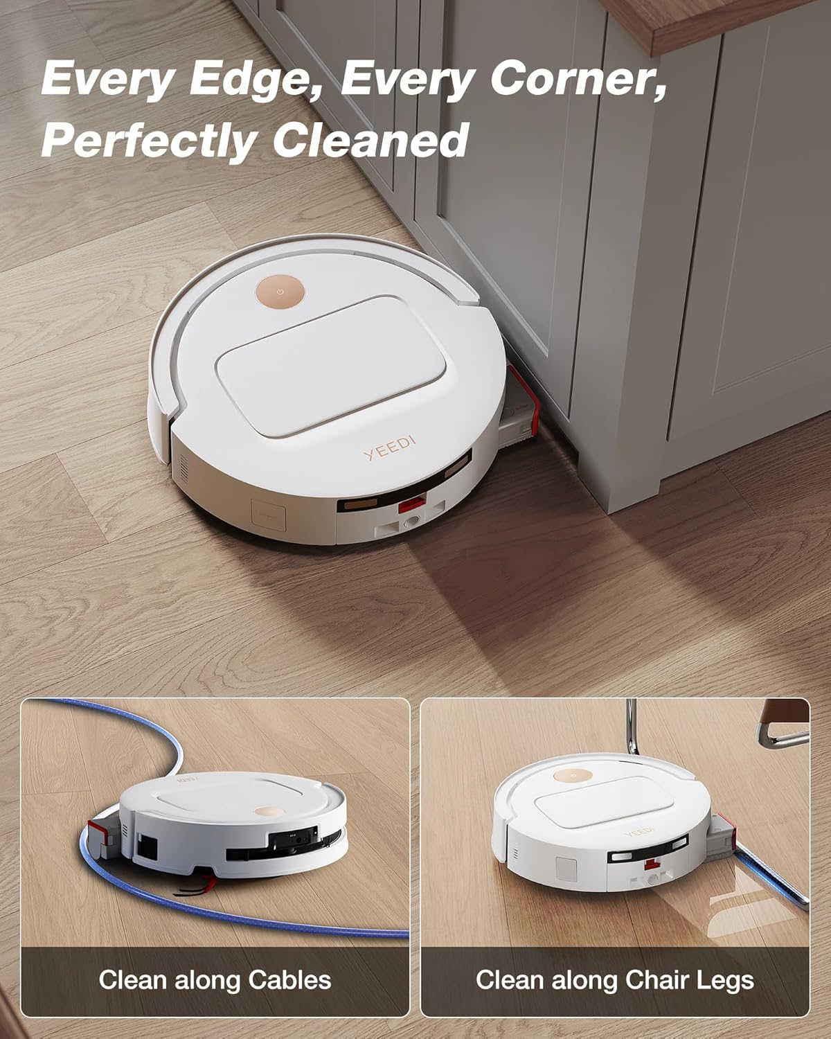 Aspirateur et laveur robot Yeedi M14 Plus doté de station tout-en-un, 18 000 Pa, rouleau OZMO pour un lavage instantané et autonettoyant, lavage à l'eau chaude à 75 °C et séchage automatique, ZeroTangle 3.0, vidage automatique, blanc
