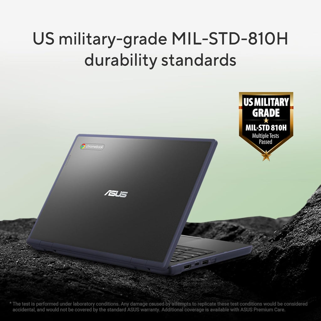 Chromebook ASUS CR11, ordinateur compact portable renforcé, écran 11,6", processeur Intel N100, 4 Go de RAM, 64 Go de stockage eMMC, protection antimicrobienne, clavier résistant aux éclaboussures, gris minéral CR1104CGA-AS44