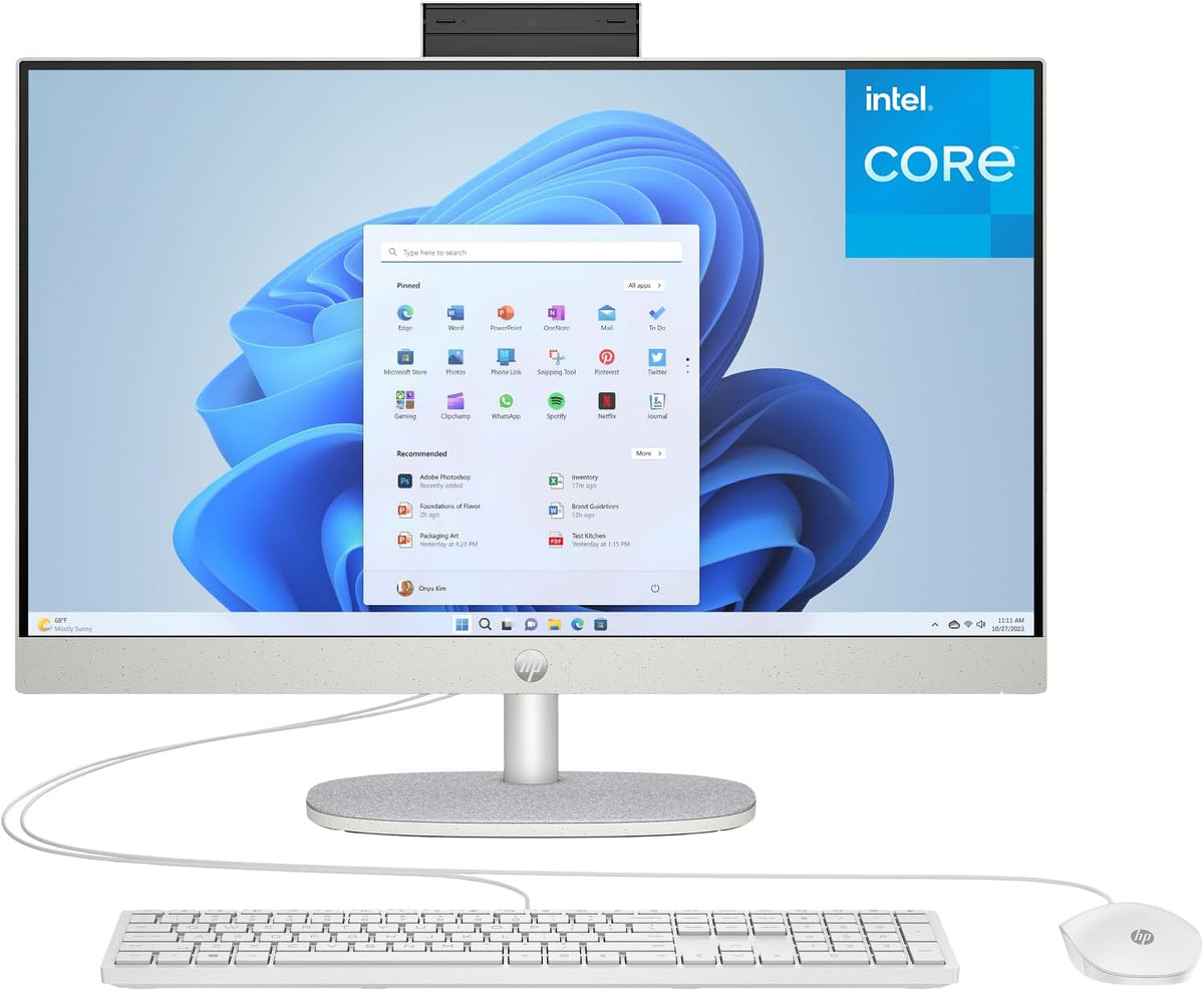 Ordinateur de bureau tout-en-un tactile HP 24 pouces pour un usage domestique et l'école : processeur Intel, écran FHD 23,8 pouces, 16 Go de RAM DDR4, SSD PCIe 1 To, Wi-Fi 6, Bluetooth 5.3, blanc.