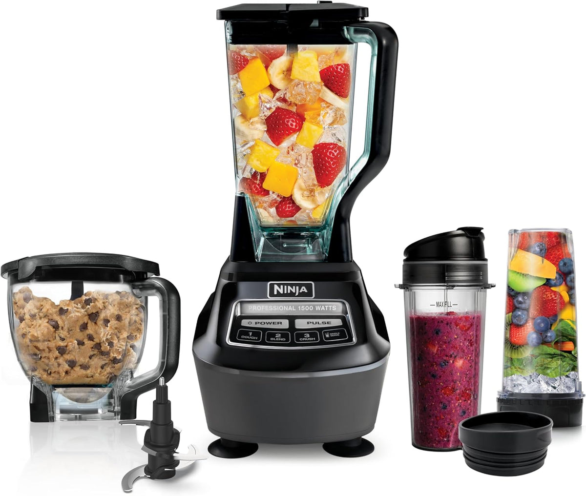 Système de cuisine Ninja | Robot culinaire et blender tout-en-un pour smoothies | inclut un pichet, deux gobelets de 473 ml et un bol de 2 litres | Prépare salsa, pâtes, milkshakes et boissons glacées | 1500 W | Noir | BL770
