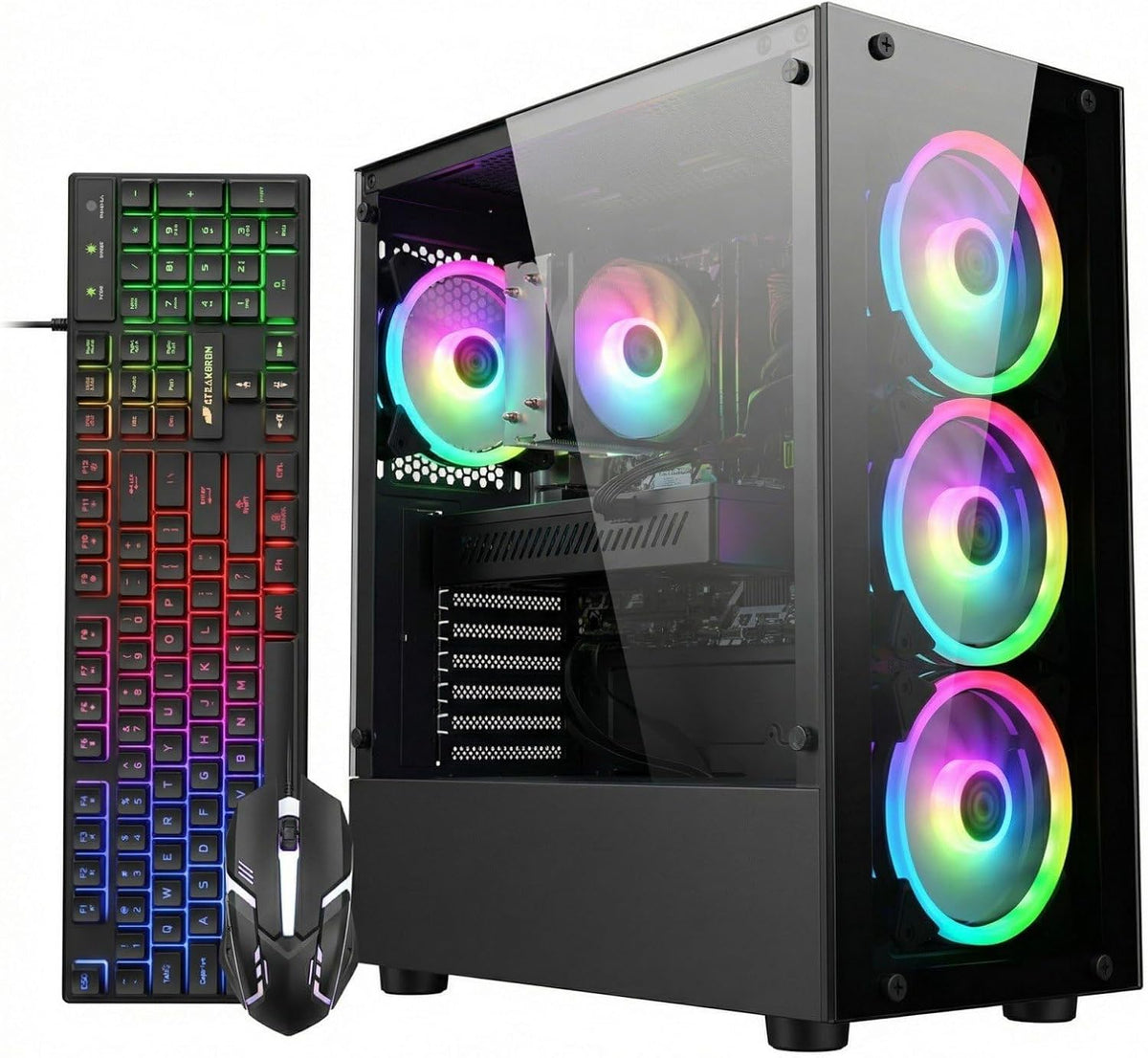 Ordinateur de bureau gaming STGAubron : processeur Intel Core i7-6700 allant jusqu'à 4 GHz, carte graphique GeForce RTX 2060S 8 Go, 32 Go de RAM DDR4, SSD de 1 To, Wi-Fi 6, Bluetooth 5.0, 4 ventilateurs RGB, Windows 11 Famille.