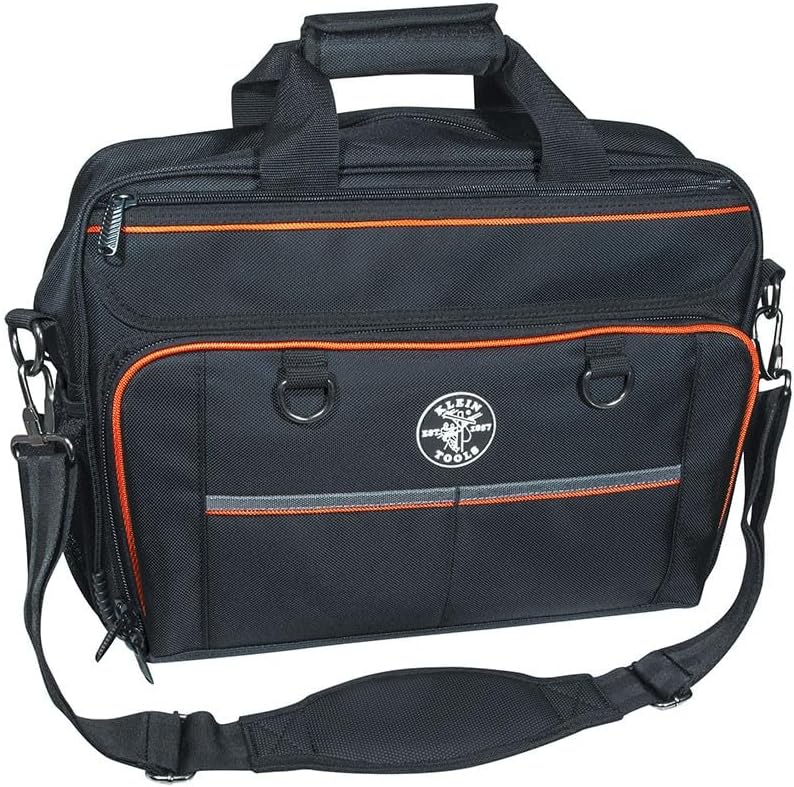 Sac à outils Klein Tools 55455M, sac professionnel Tradesman avec poche pour ordinateur compact portable, noir et orange