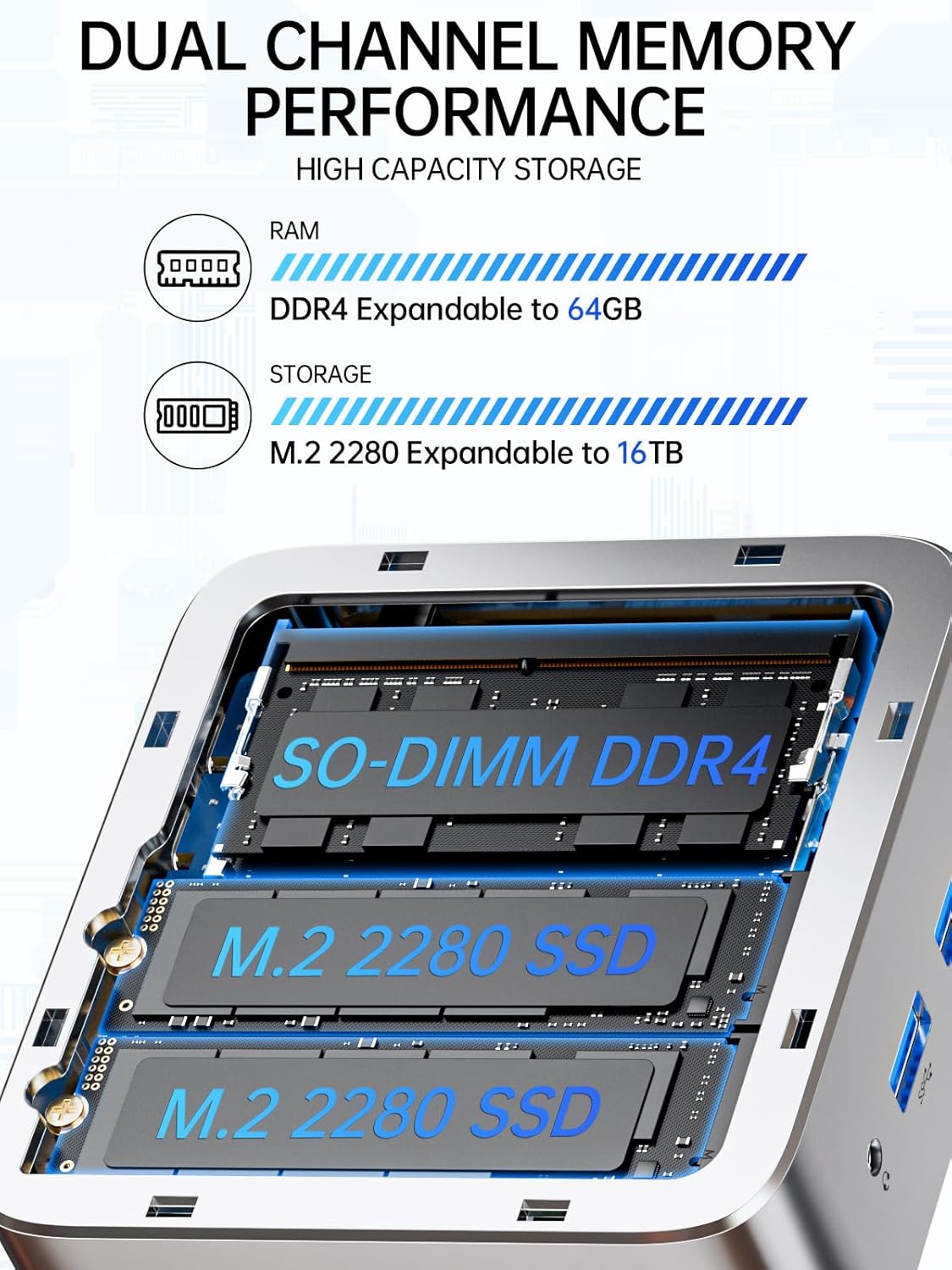 Mini PC GMKtec Ryzen 5 3500U, SSD NVMe 1 To, 16 Go DDR4, carte réseau 2,5 GbE, LAN, ordinateur de bureau pour un usage domestique ou le bureau (HTPC), Proxmox, HDMI 2.1, USB-C, DP, triple écran 4K, Nucbox G10