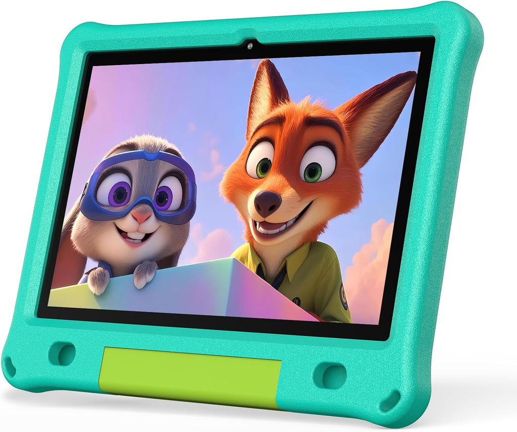Tablette tactile PRITOM Android 15, toute nouvelle tablette 10 pouces pour enfants, contrôle parental, 64 Go + 1 To extensible, WiFi 6, éducative, jeux, logiciels pour enfants préinstallés, avec étui EVA (vert)