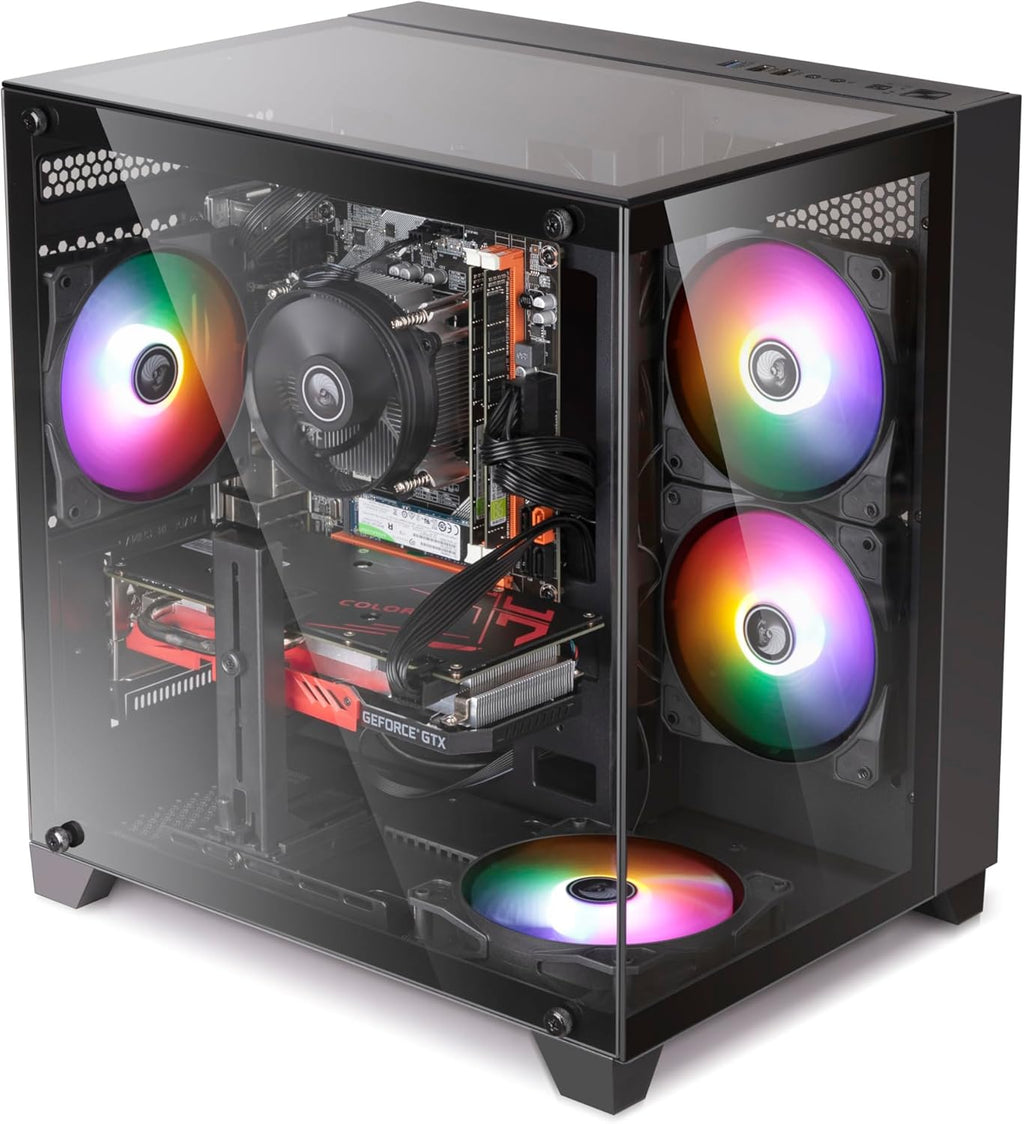 PC de bureau gaming pré-assemblé, processeur Intel Core i5 cadencé à 3,2-3,6 GHz, carte graphique RX550 doté de 4 Go de mémoire vidéo GDDR5, 16 Go de RAM, SSD NVMe de 512 Go, Wi-Fi 5, 4 ventilateurs RGB, Windows 11