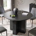 Table de salle à manger ronde moderne en bois OKD de 119 cm (47 pouces) pour 4 personnes, dotée de piètement en croix stable et plateau épais. Table ronde robuste idéale pour la salle à manger, la cuisine ou un coin repas. Finition chêne noir.
