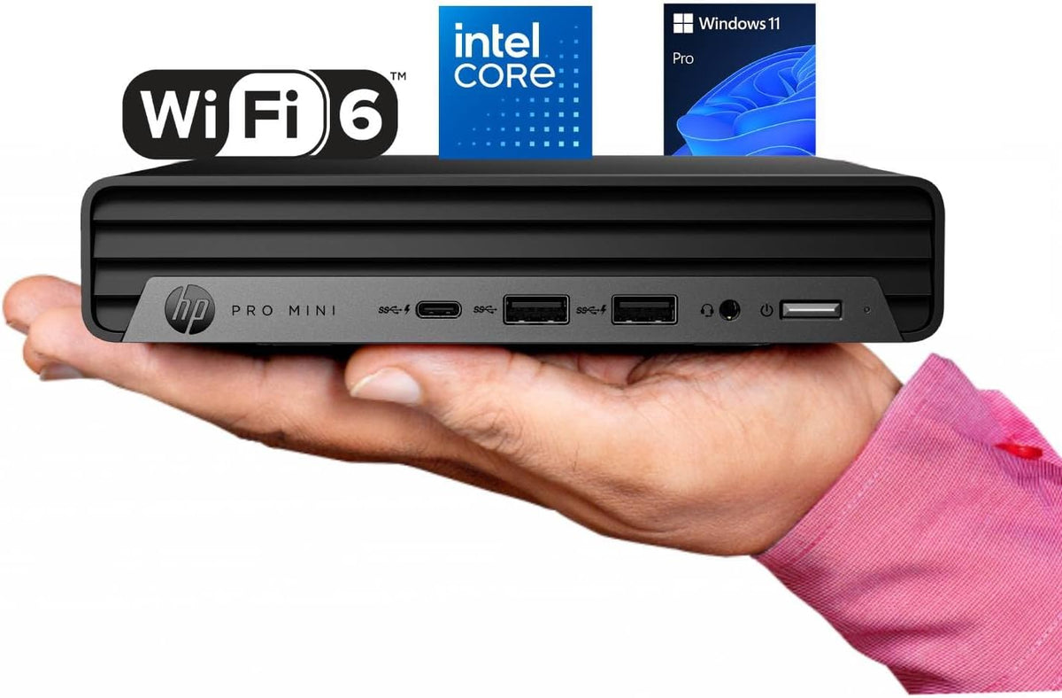 Ordinateur de bureau mini-PC HP Pro 400 G9, processeur Intel, 16 Go de RAM DDR5, SSD PCIe de 256 Go, triple affichage 4K, USB-C, conception ultra-silencieuse, Bluetooth 5.2, Wi-Fi 6, clavier et souris, Windows 11 Professionnel – Modèle pratique