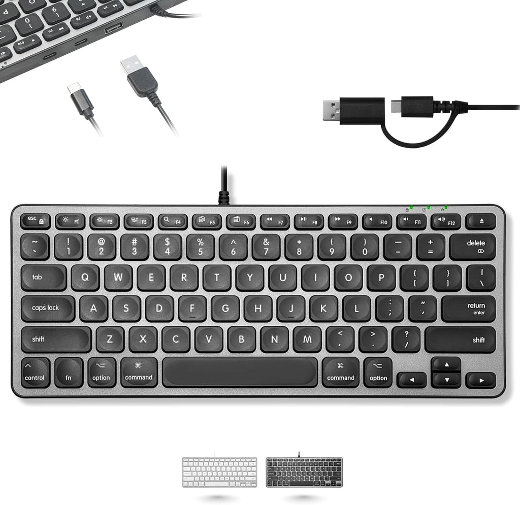 Clavier filaire Macally pour Mac avec hub USB (2 ports USB-C / 1 port USB-A) - Clavier Apple compact compatible avec prise USB 2 en 1 - pour MacBook Pro/Air, Mac mini et iMac